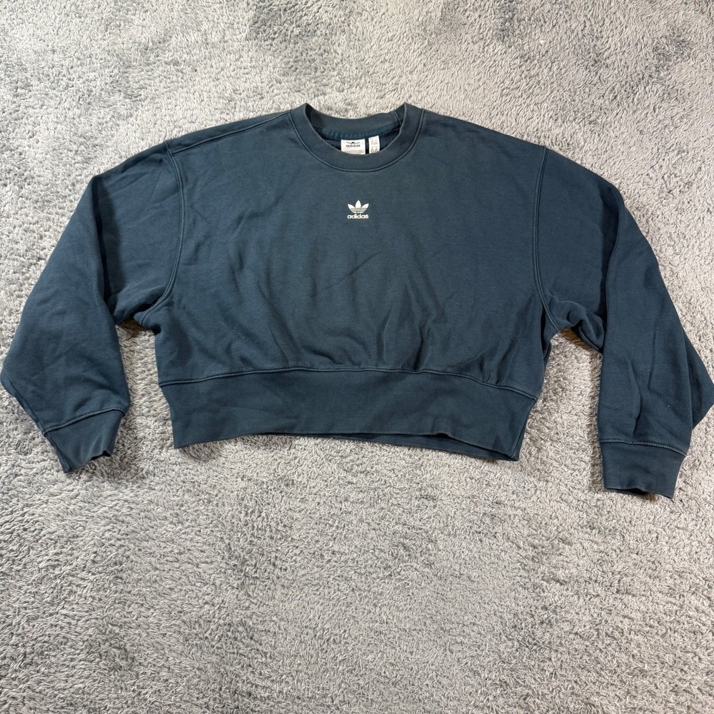 Adidas Originals Womens XS Dark Teal Blue Cropped Trefoil Sweatshirt